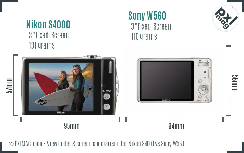 Nikon S4000 vs Sony W560 Screen and Viewfinder comparison