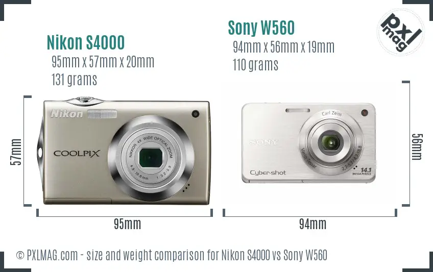 Nikon S4000 vs Sony W560 size comparison