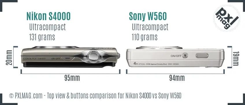 Nikon S4000 vs Sony W560 top view buttons comparison