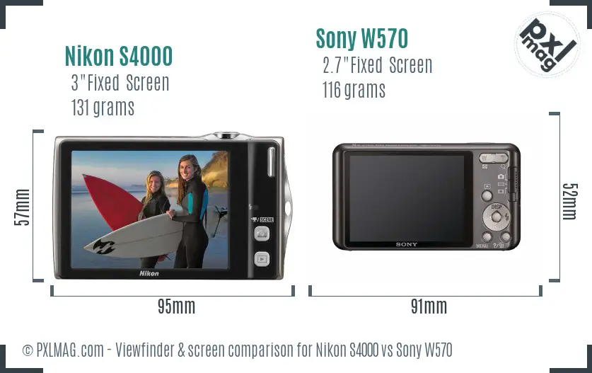 Nikon S4000 vs Sony W570 Screen and Viewfinder comparison