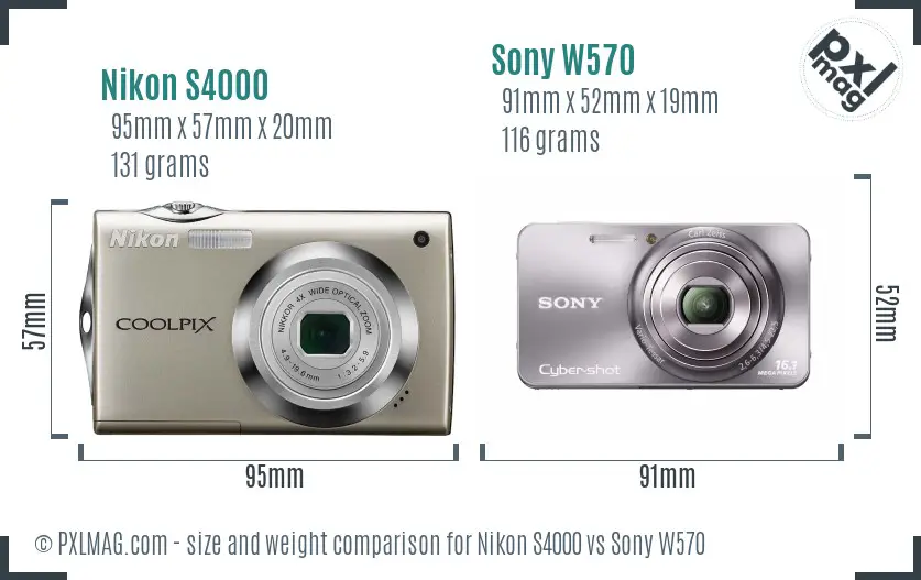 Nikon S4000 vs Sony W570 size comparison
