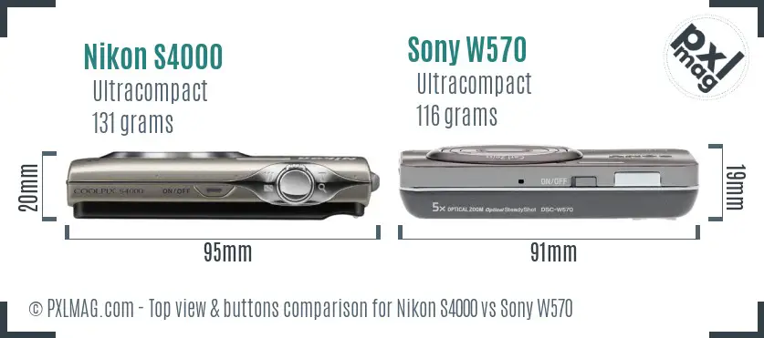 Nikon S4000 vs Sony W570 top view buttons comparison
