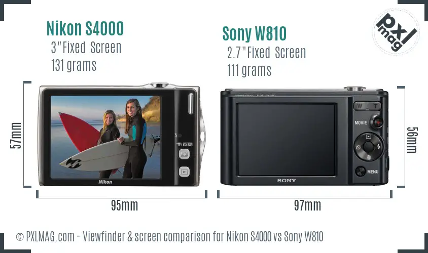 Nikon S4000 vs Sony W810 Screen and Viewfinder comparison