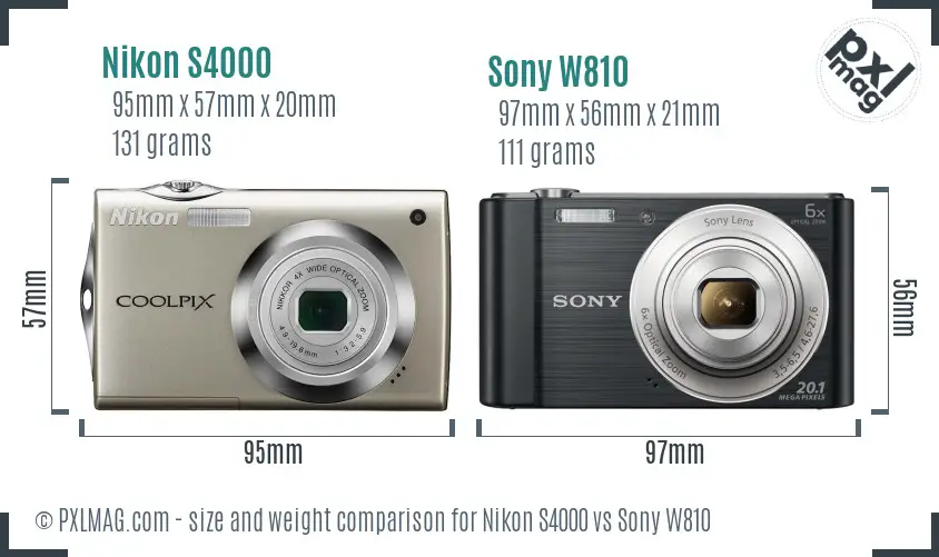 Nikon S4000 vs Sony W810 size comparison