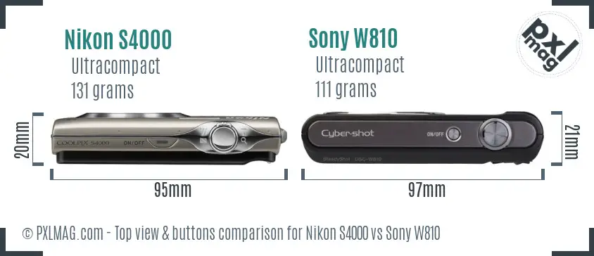 Nikon S4000 vs Sony W810 top view buttons comparison