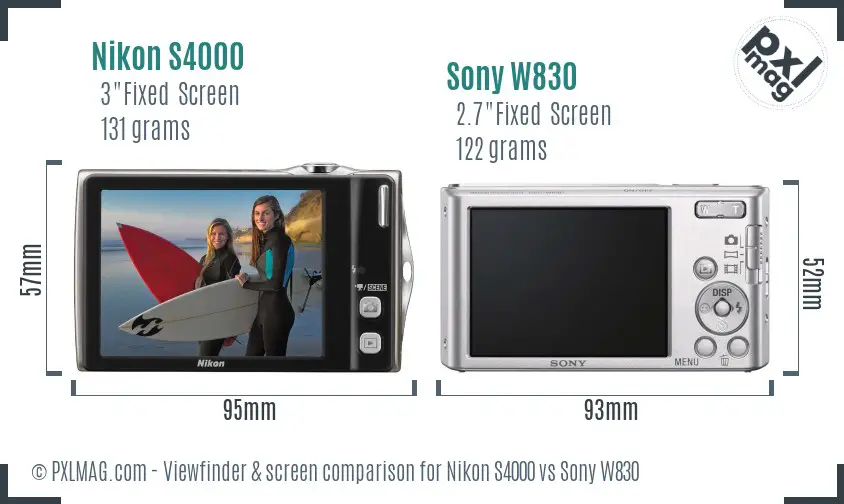 Nikon S4000 vs Sony W830 Screen and Viewfinder comparison