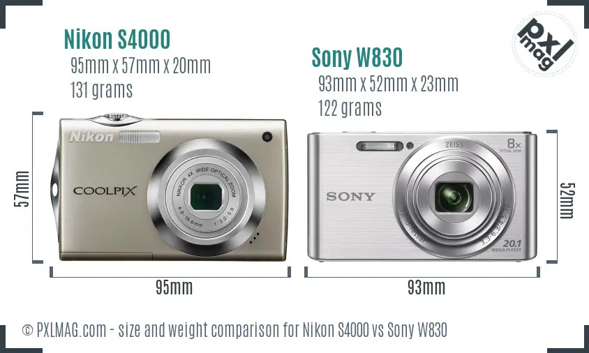 Nikon S4000 vs Sony W830 size comparison