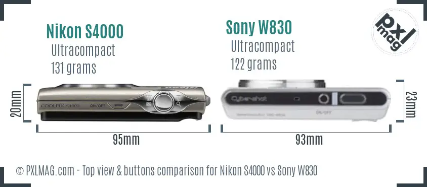 Nikon S4000 vs Sony W830 top view buttons comparison