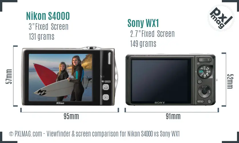 Nikon S4000 vs Sony WX1 Screen and Viewfinder comparison