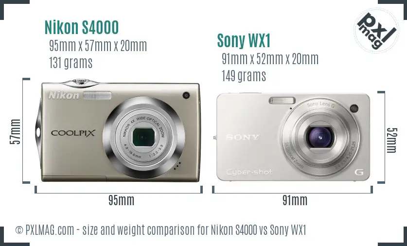 Nikon S4000 vs Sony WX1 size comparison