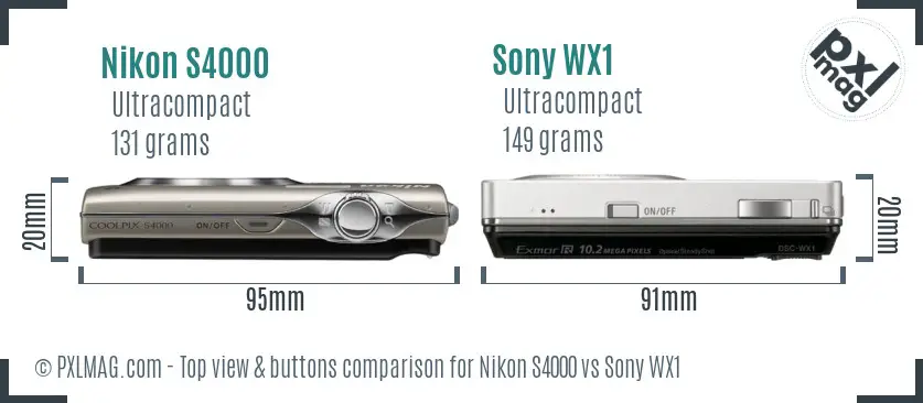 Nikon S4000 vs Sony WX1 top view buttons comparison