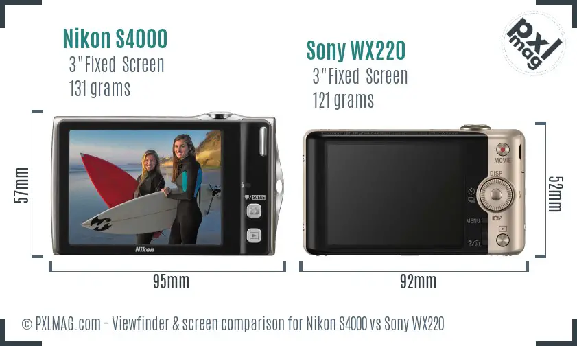 Nikon S4000 vs Sony WX220 Screen and Viewfinder comparison