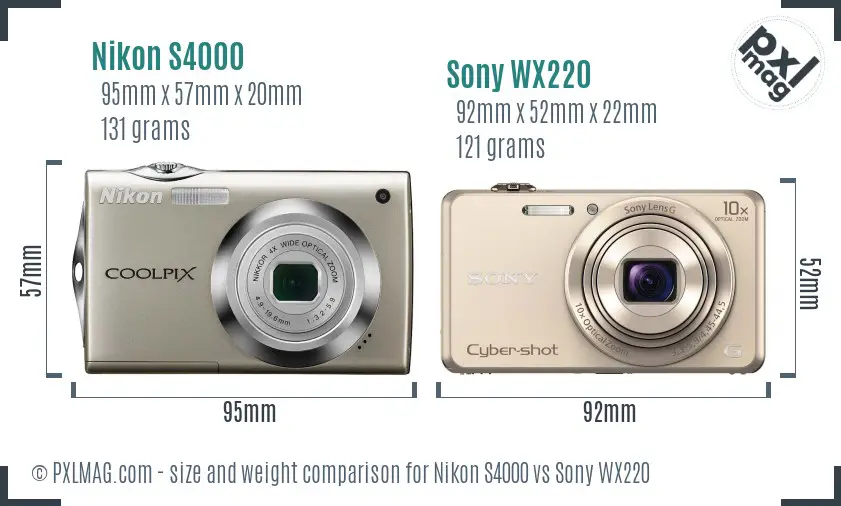 Nikon S4000 vs Sony WX220 size comparison