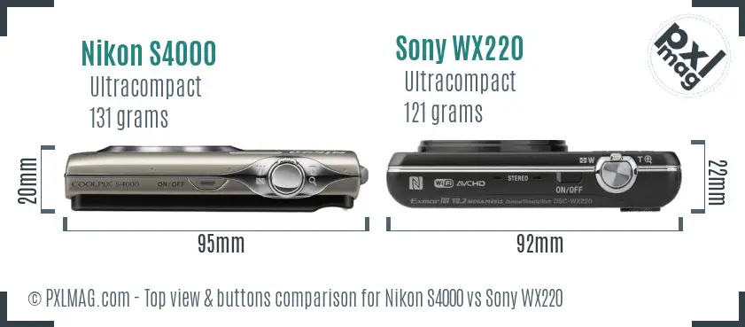 Nikon S4000 vs Sony WX220 top view buttons comparison