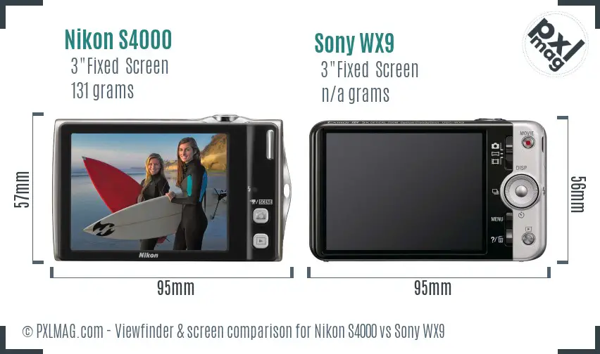 Nikon S4000 vs Sony WX9 Screen and Viewfinder comparison