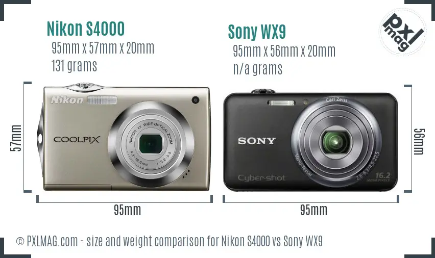 Nikon S4000 vs Sony WX9 size comparison