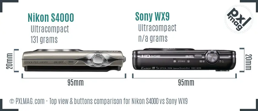 Nikon S4000 vs Sony WX9 top view buttons comparison