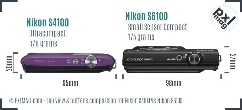 Nikon S4100 vs Nikon S6100 top view buttons comparison