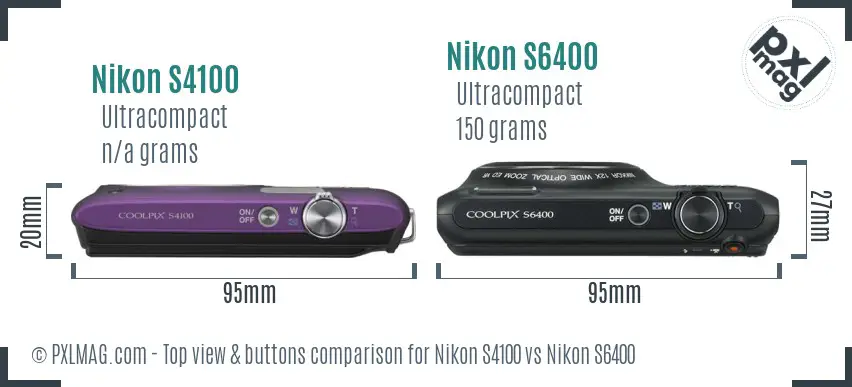 Nikon S4100 vs Nikon S6400 top view buttons comparison