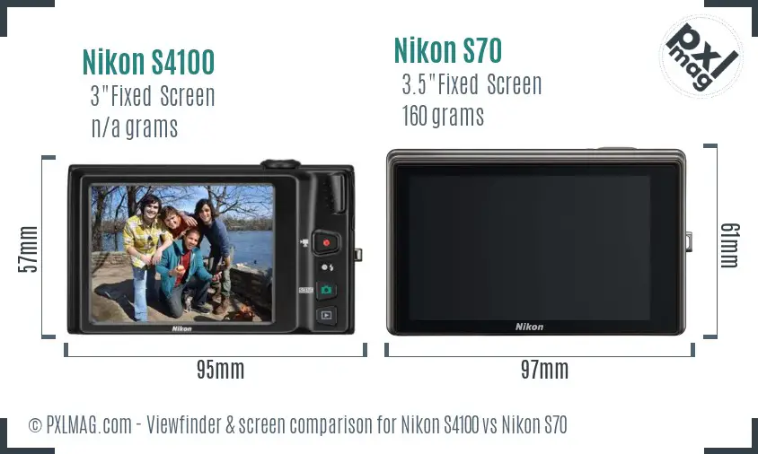 Nikon S4100 vs Nikon S70 Screen and Viewfinder comparison
