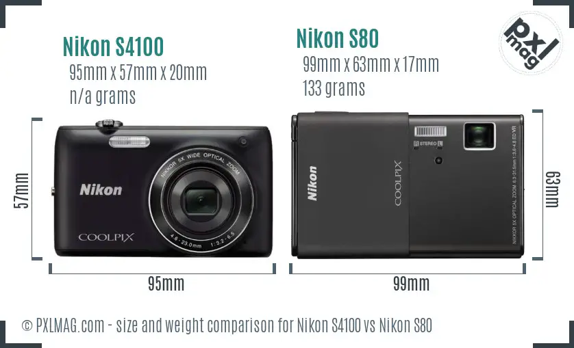 Nikon S4100 vs Nikon S80 size comparison