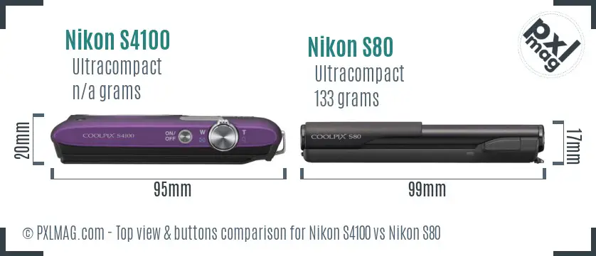 Nikon S4100 vs Nikon S80 top view buttons comparison