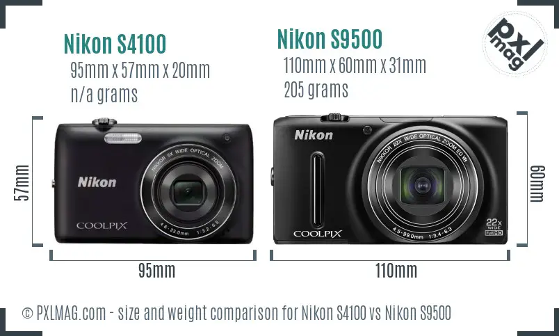 Nikon S4100 vs Nikon S9500 size comparison