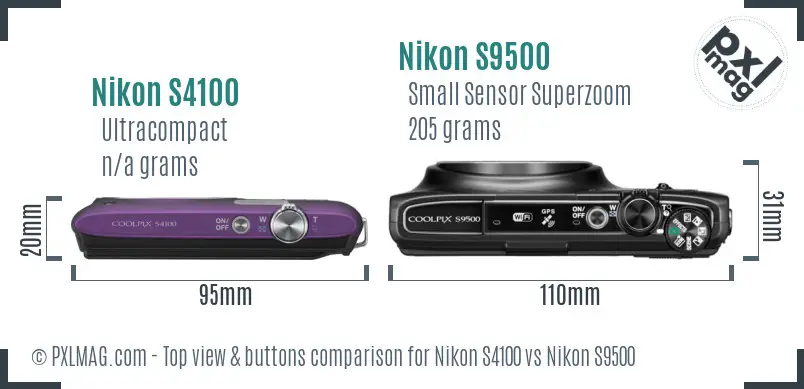 Nikon S4100 vs Nikon S9500 top view buttons comparison