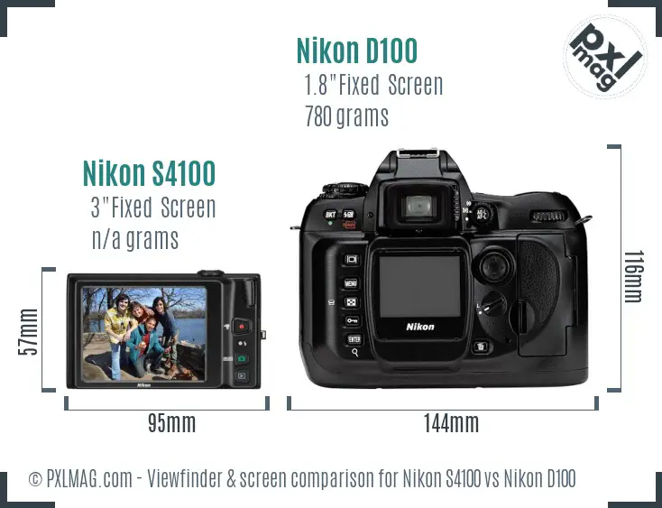 Nikon S4100 vs Nikon D100 Screen and Viewfinder comparison