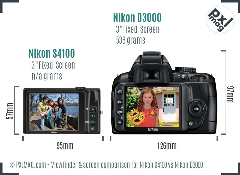 Nikon S4100 vs Nikon D3000 Screen and Viewfinder comparison