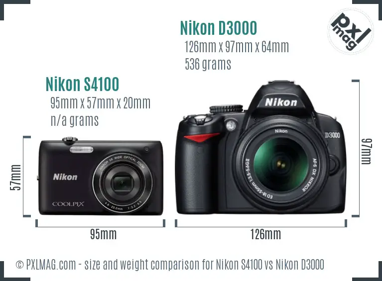 Nikon S4100 vs Nikon D3000 size comparison
