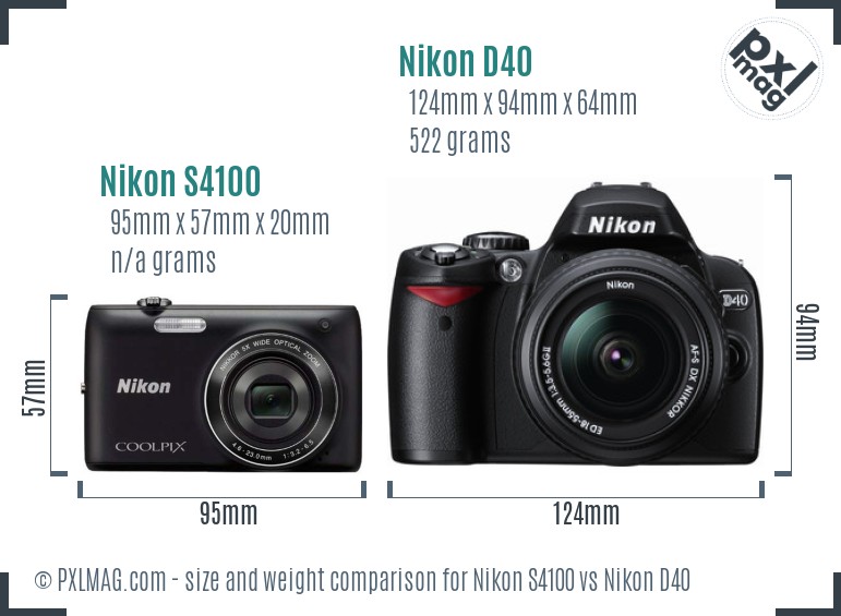 Nikon S4100 vs Nikon D40 size comparison