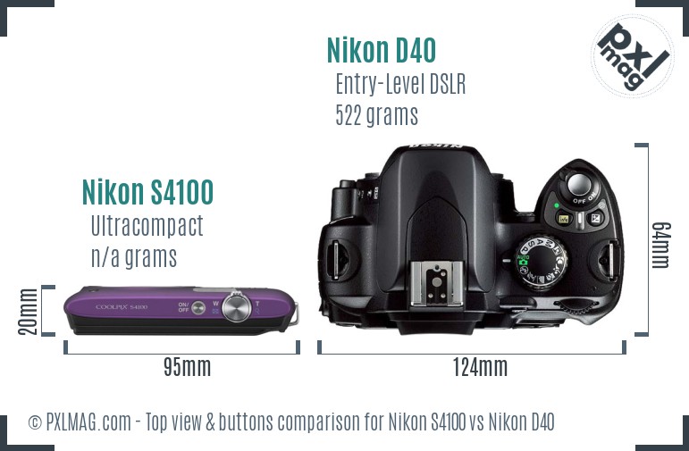 Nikon S4100 vs Nikon D40 top view buttons comparison