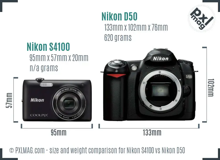 Nikon S4100 vs Nikon D50 size comparison