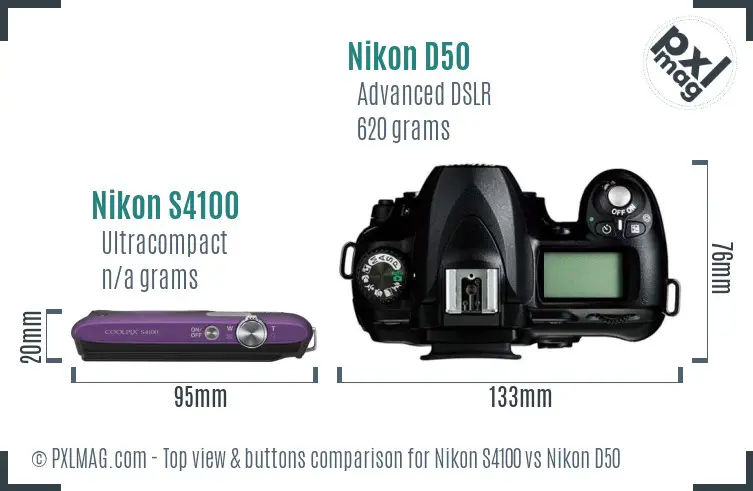 Nikon S4100 vs Nikon D50 top view buttons comparison
