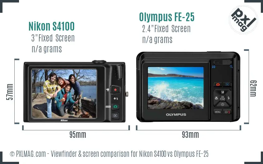 Nikon S4100 vs Olympus FE-25 Screen and Viewfinder comparison Nikon S4100 vs Olympus FE-25 Screen and Viewfinder comparison