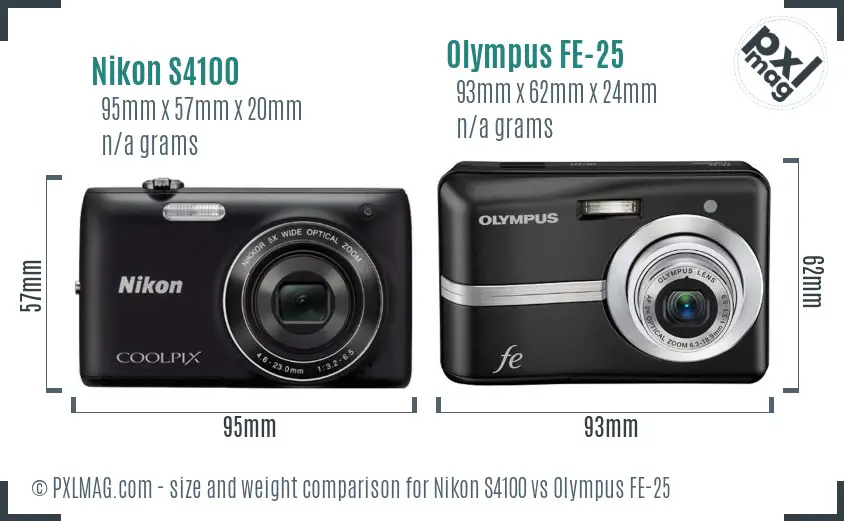 Nikon S4100 vs Olympus FE-25 size comparison Nikon S4100 vs Olympus FE-25 size comparison