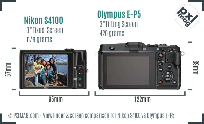 Nikon S4100 vs Olympus E-P5 Screen and Viewfinder comparison