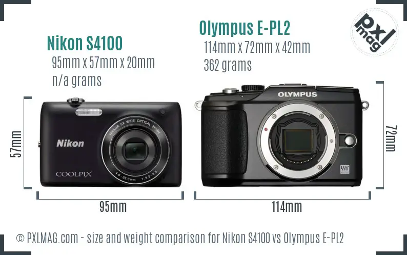 Nikon S4100 vs Olympus E-PL2 size comparison