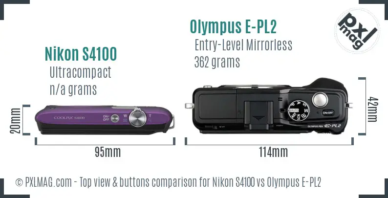 Nikon S4100 vs Olympus E-PL2 top view buttons comparison