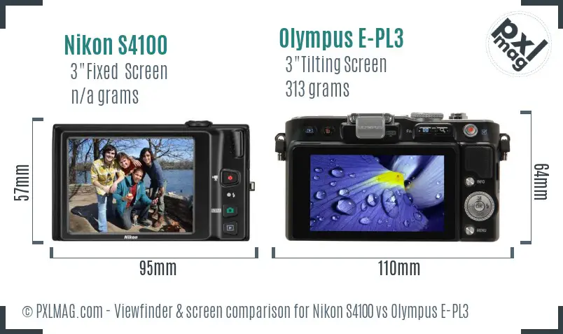 Nikon S4100 vs Olympus E-PL3 Screen and Viewfinder comparison