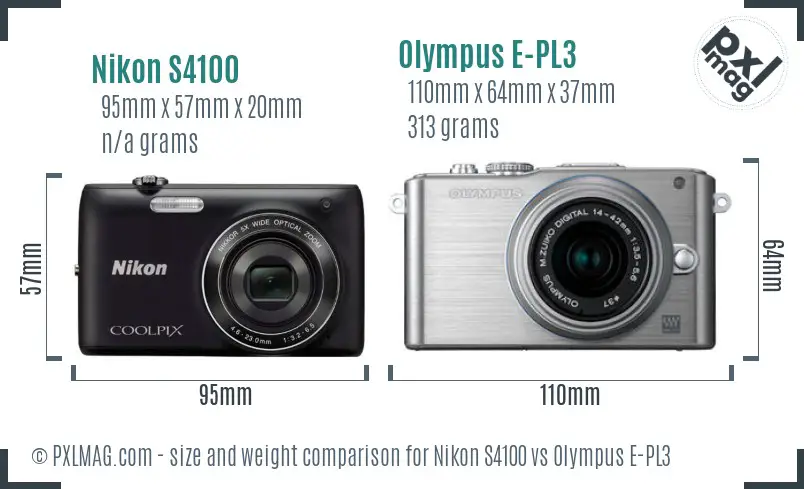 Nikon S4100 vs Olympus E-PL3 size comparison