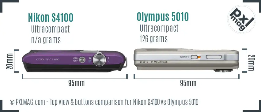 Nikon S4100 vs Olympus 5010 top view buttons comparison