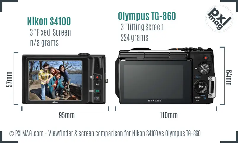 Nikon S4100 vs Olympus TG-860 Screen and Viewfinder comparison