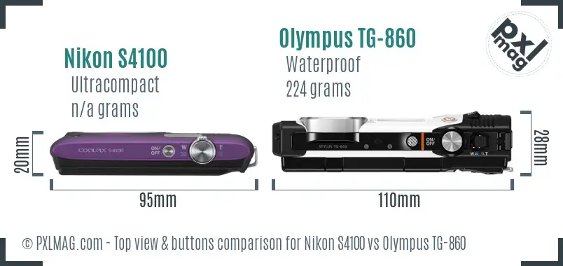 Nikon S4100 vs Olympus TG-860 top view buttons comparison