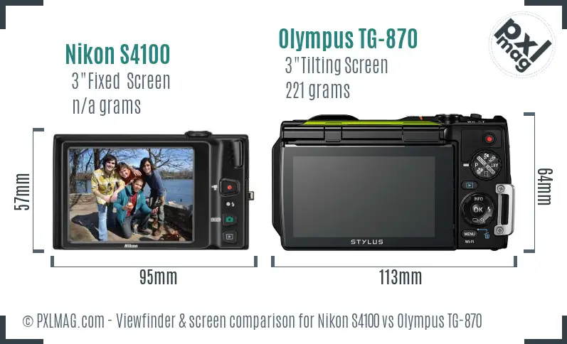 Nikon S4100 vs Olympus TG-870 Screen and Viewfinder comparison