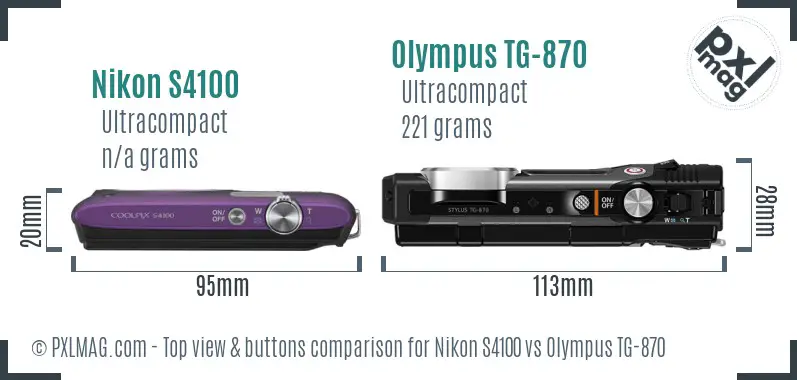 Nikon S4100 vs Olympus TG-870 top view buttons comparison
