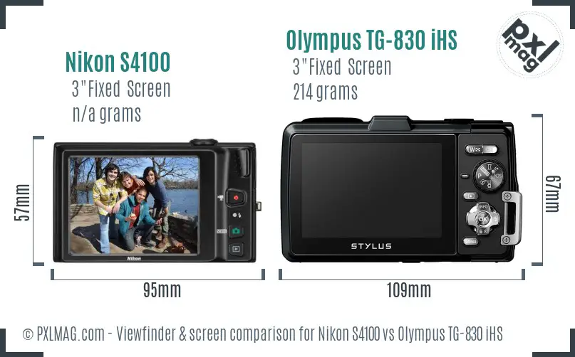 Nikon S4100 vs Olympus TG-830 iHS Screen and Viewfinder comparison