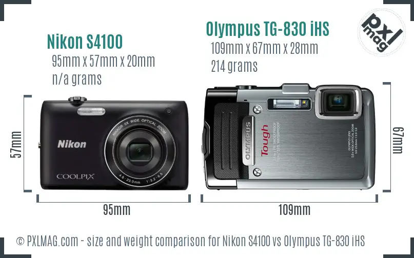 Nikon S4100 vs Olympus TG-830 iHS size comparison