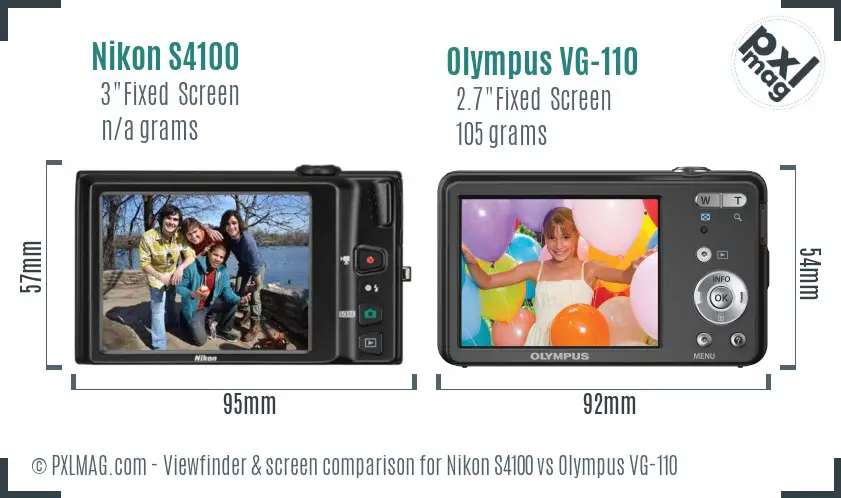 Nikon S4100 vs Olympus VG-110 Screen and Viewfinder comparison
